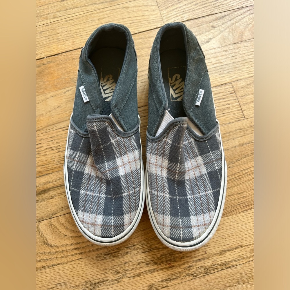 Vans Gray Plaid Slip-On Shoes